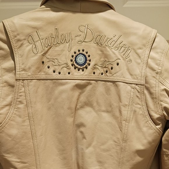 Harley-Davidson Women's Leather Jacket and Pants - Cream Color with Fringe